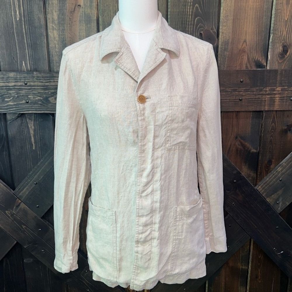 Zara Nature Beige Flax Linen Chore Jacket S Shacket Utility Blazer Minimalist